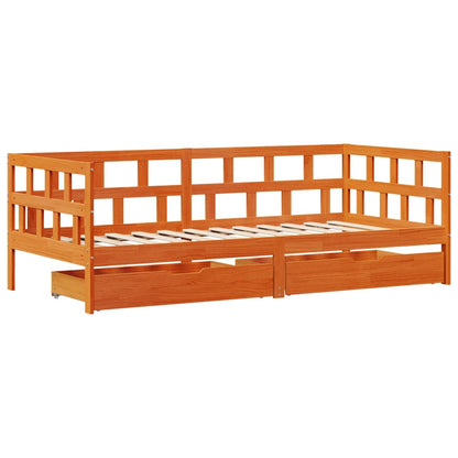 Sofá-cama com gavetas sem colchão 90x190cm madeira castanho-mel