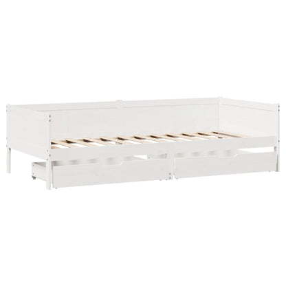 Sofá-cama c/ gavetas 90x190 cm madeira de pinho maciça branco