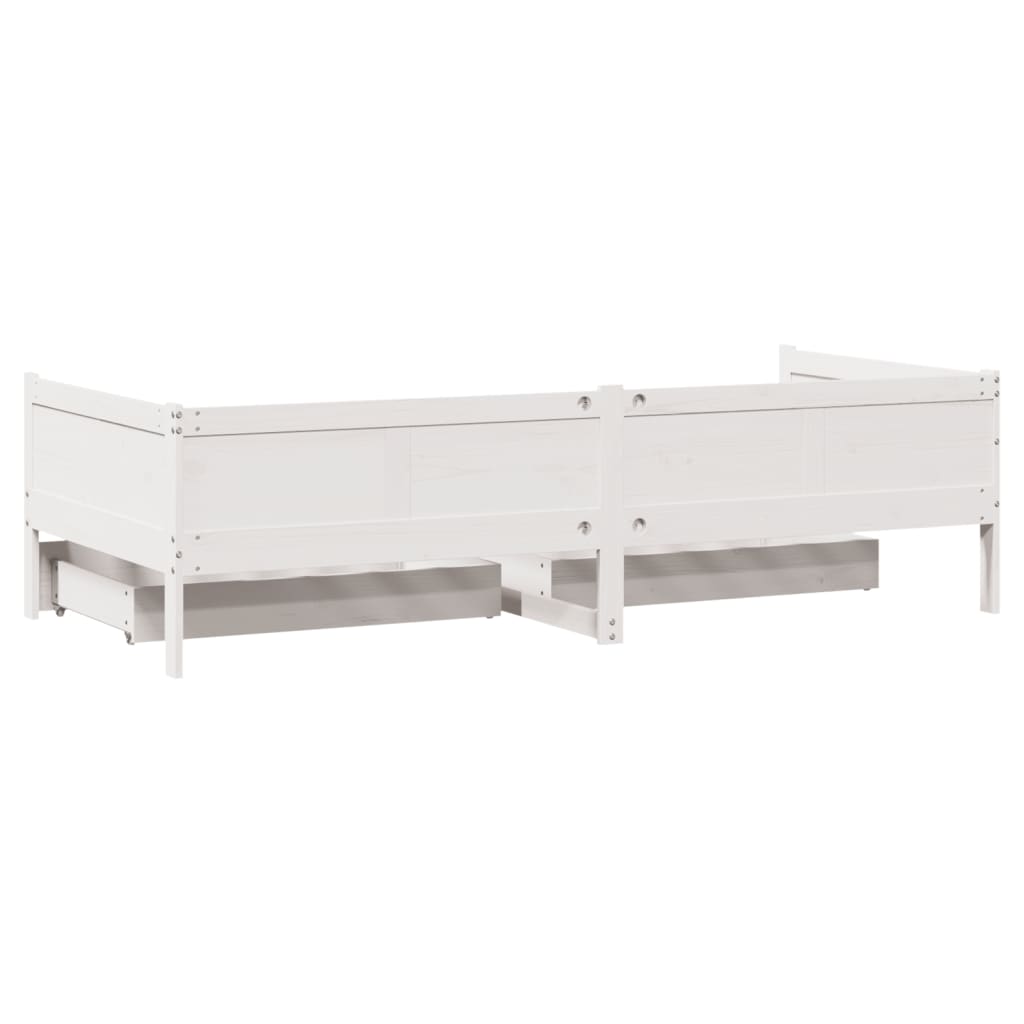 Sofá-cama c/ gavetas 90x190 cm madeira de pinho maciça branco