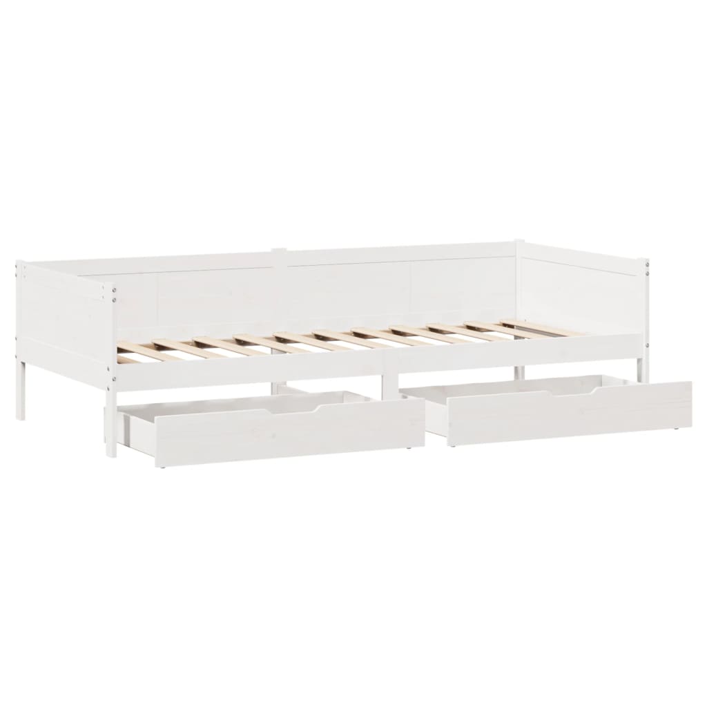 Sofá-cama c/ gavetas 90x190 cm madeira de pinho maciça branco