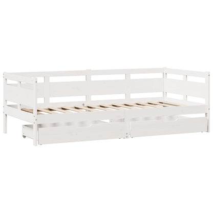 Sofá-cama c/ gavetas 90x190 cm madeira de pinho maciça branco