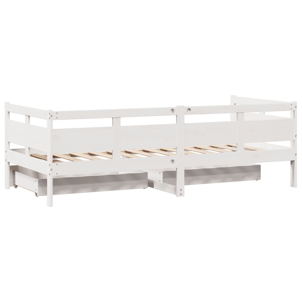 Sofá-cama c/ gavetas 90x190 cm madeira de pinho maciça branco