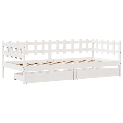 Sofá-cama c/ gavetas 90x190 cm madeira de pinho maciça branco