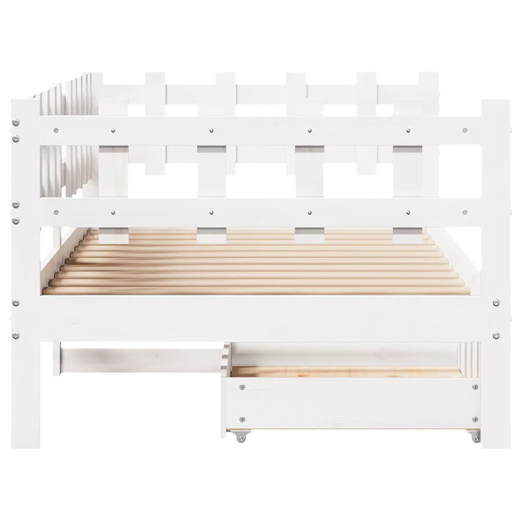 Sofá-cama c/ gavetas 90x190 cm madeira de pinho maciça branco