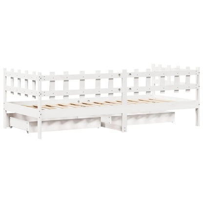 Sofá-cama c/ gavetas 90x190 cm madeira de pinho maciça branco