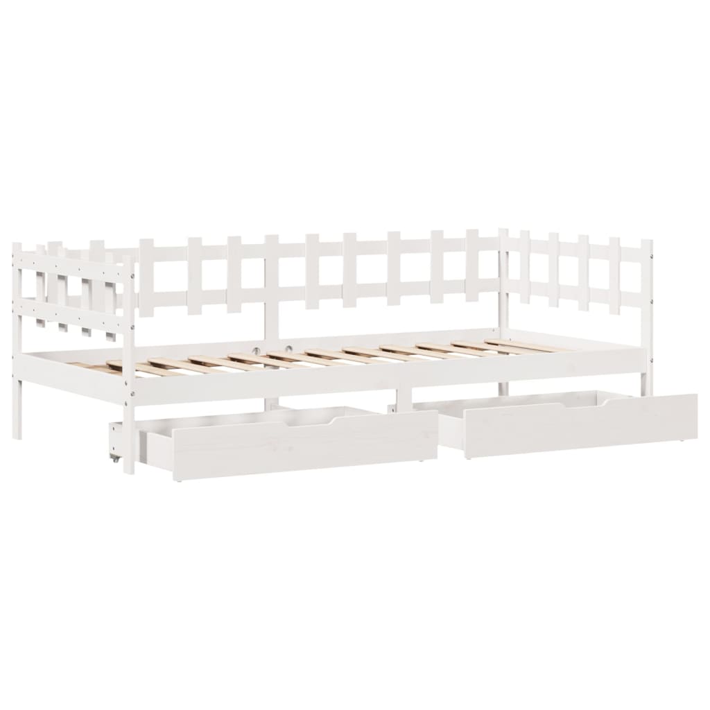 Sofá-cama c/ gavetas 90x190 cm madeira de pinho maciça branco