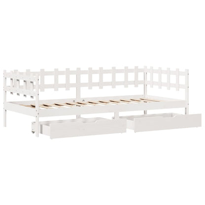 Sofá-cama c/ gavetas 90x190 cm madeira de pinho maciça branco