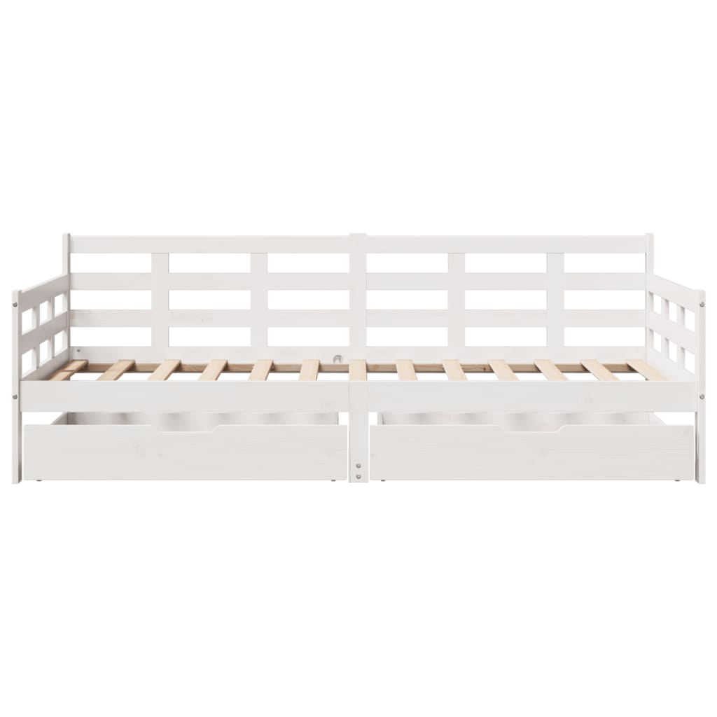 Sofá-cama c/ gavetas 90x190 cm madeira de pinho maciça branco