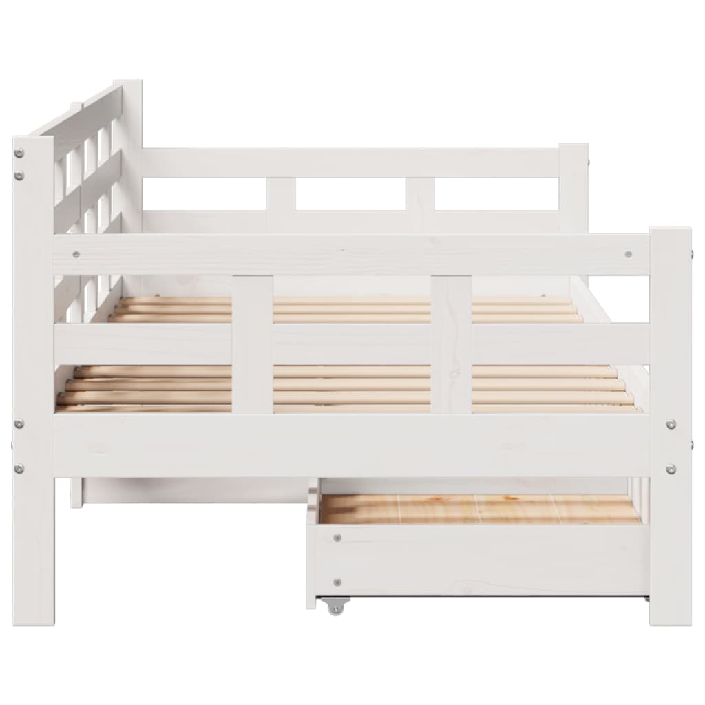 Sofá-cama c/ gavetas 90x190 cm madeira de pinho maciça branco