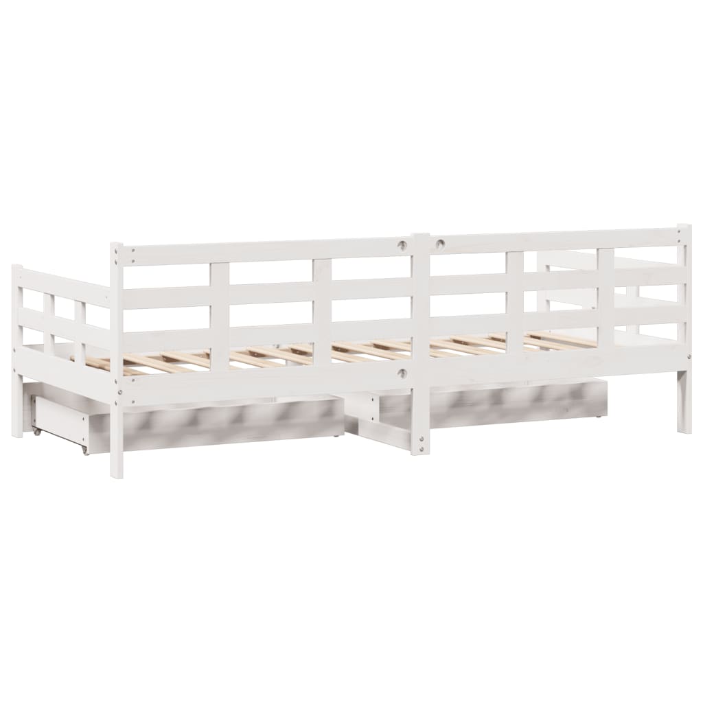 Sofá-cama c/ gavetas 90x190 cm madeira de pinho maciça branco