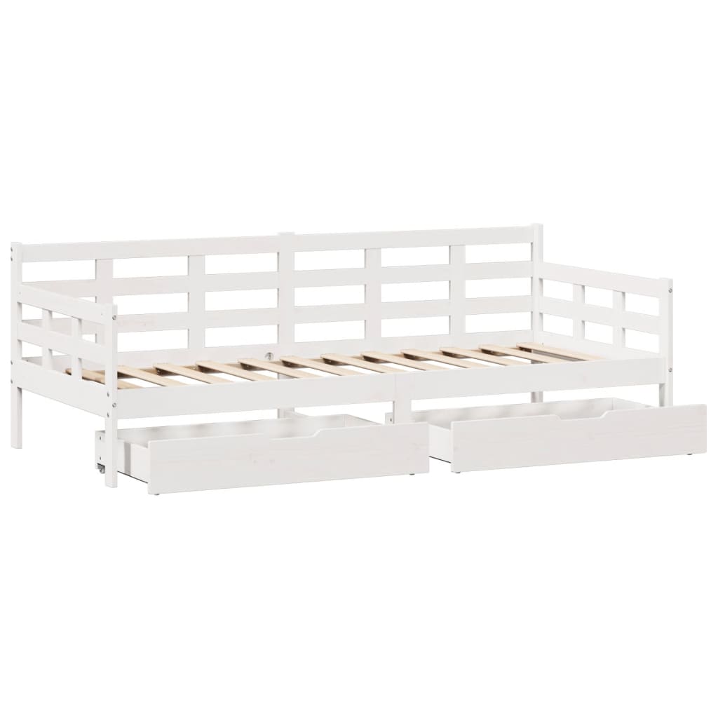 Sofá-cama c/ gavetas 90x190 cm madeira de pinho maciça branco