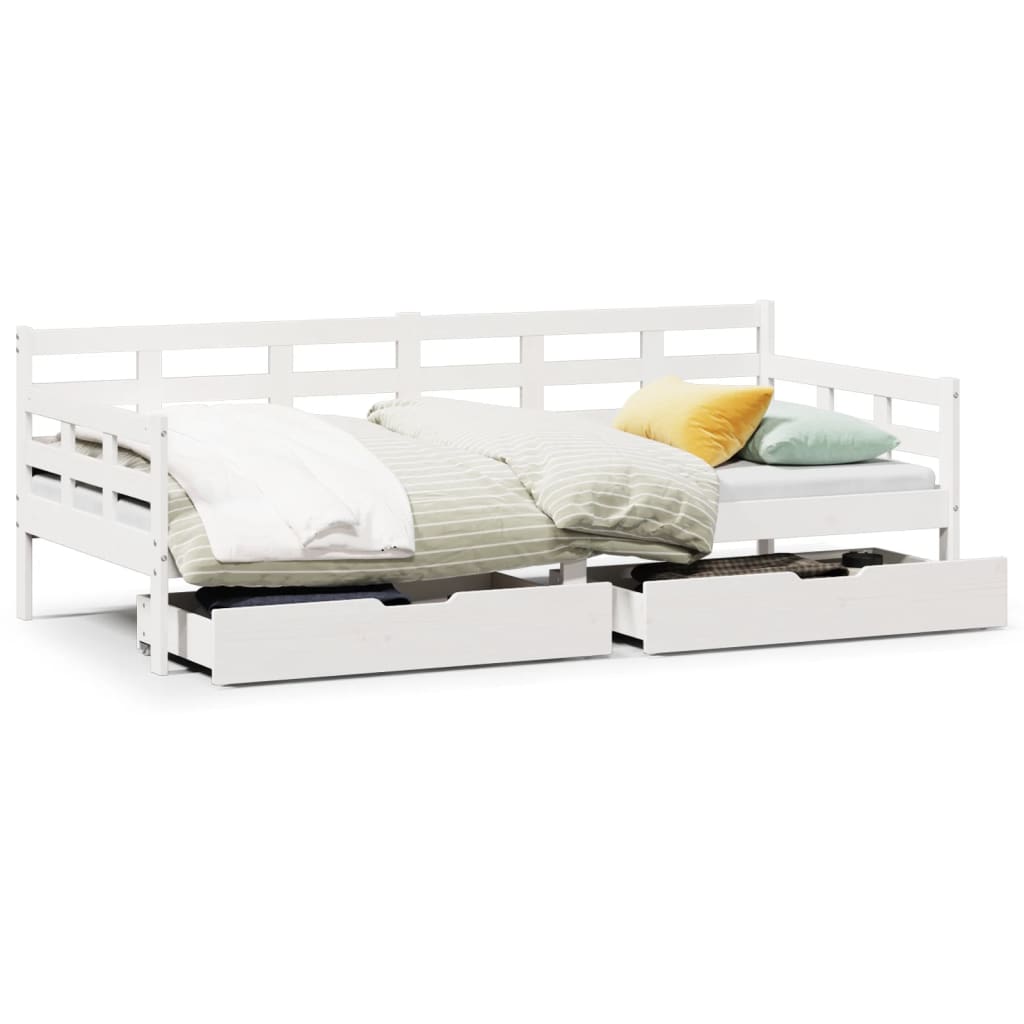 Sofá-cama c/ gavetas 90x190 cm madeira de pinho maciça branco