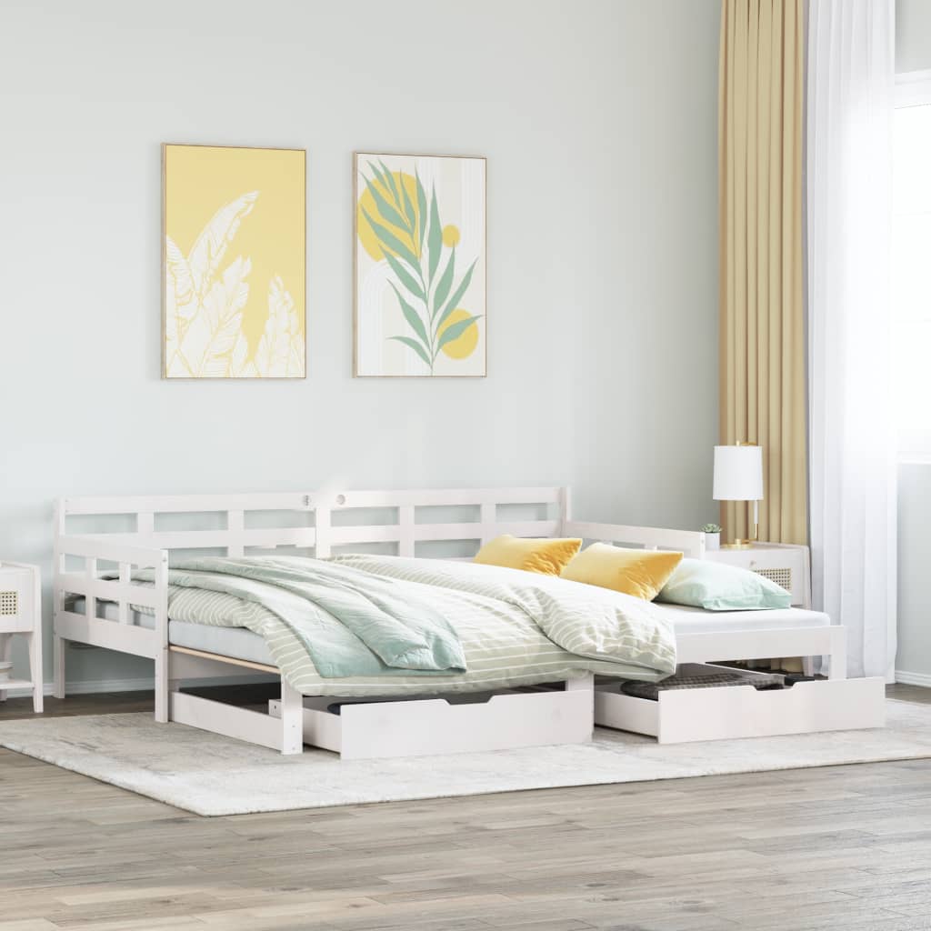 Sofá-cama c/ gavetão e gavetas branco 90x190cm madeira de pinho