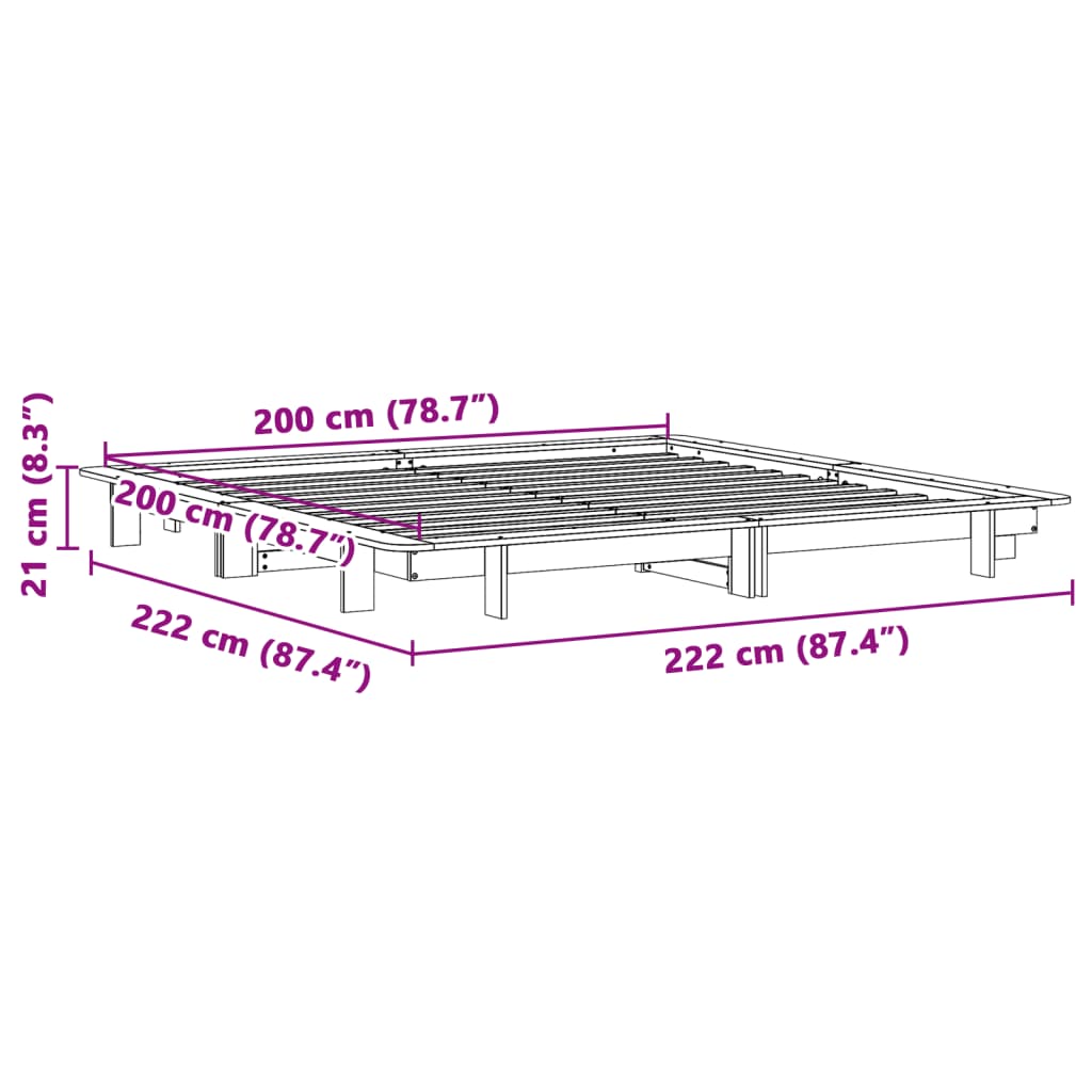 Cama sem colchão 200x200 cm madeira de pinho maciça branco