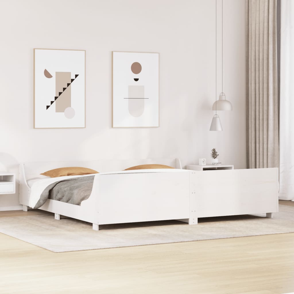 Estrutura de cama com cabeceira 200x200 cm pinho maciço branco