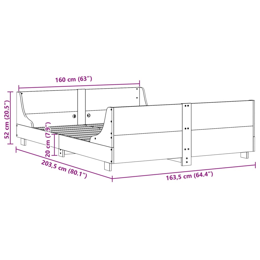 Estrutura de cama com cabeceira 160x200 cm pinho maciço