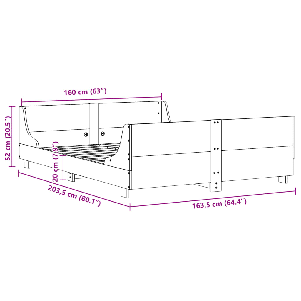 Estrutura de cama com cabeceira 160x200 cm pinho maciço branco