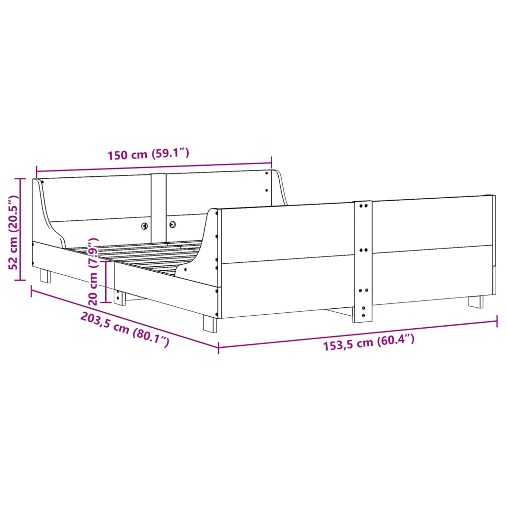 Estrutura de cama c/ cabeceira 150x200 cm pinho maciço branco