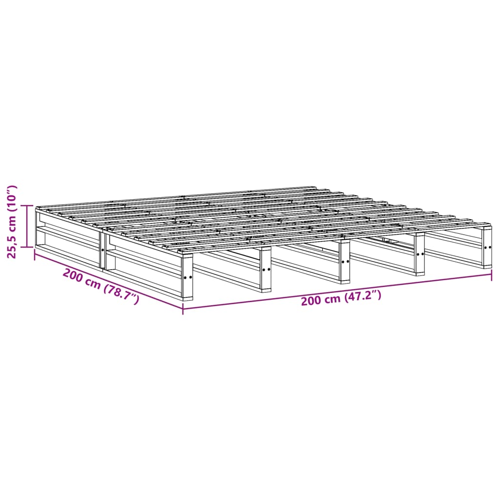 Cama sem colchão 200x200 cm madeira de pinho maciça branco