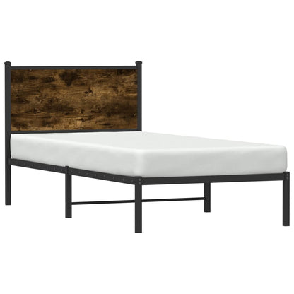 Estrutura de cama com cabeceira 80x200 cm metal carvalho fumado