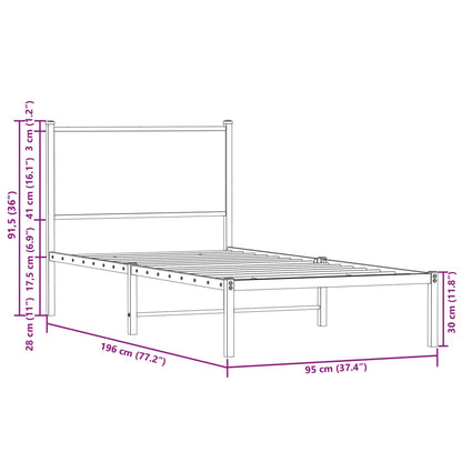 Estrutura de cama com cabeceira 90x190 cm metal carvalho fumado