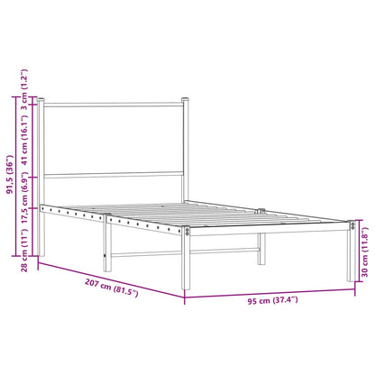 Estrutura de cama com cabeceira 90x200 cm metal carvalho fumado