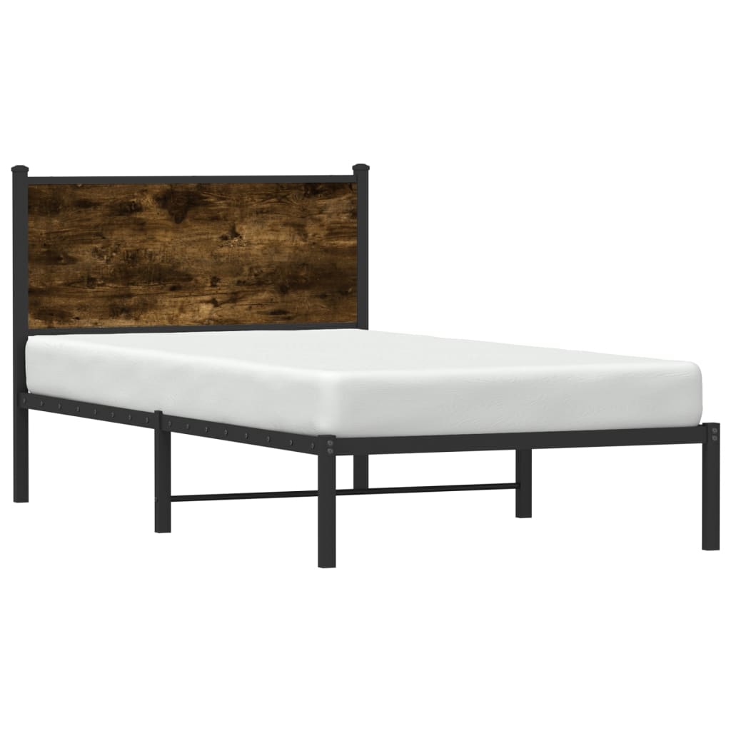 Estrutura de cama com cabeceira 100x200cm metal carvalho fumado