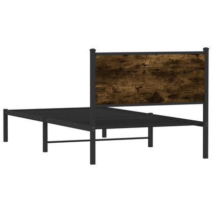 Estrutura de cama com cabeceira 107x203cm metal carvalho fumado