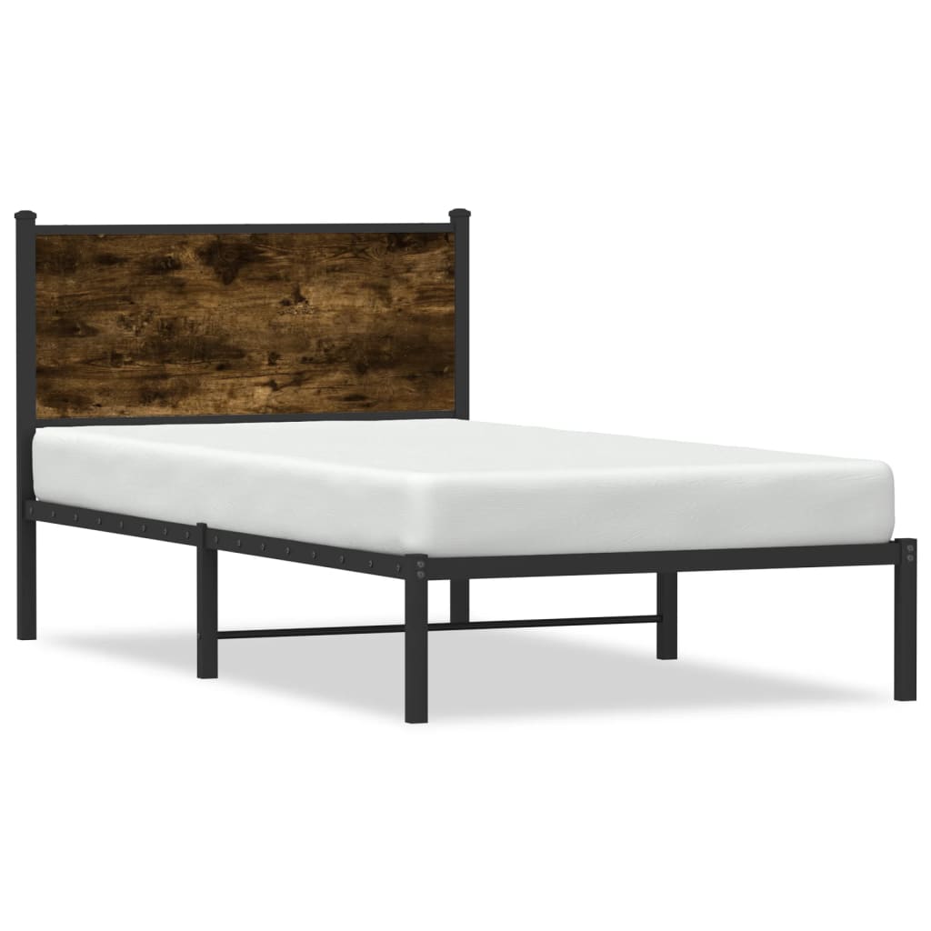 Estrutura de cama com cabeceira 107x203cm metal carvalho fumado