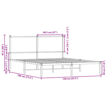 Estrutura de cama com cabeceira 140x190cm metal carvalho fumado