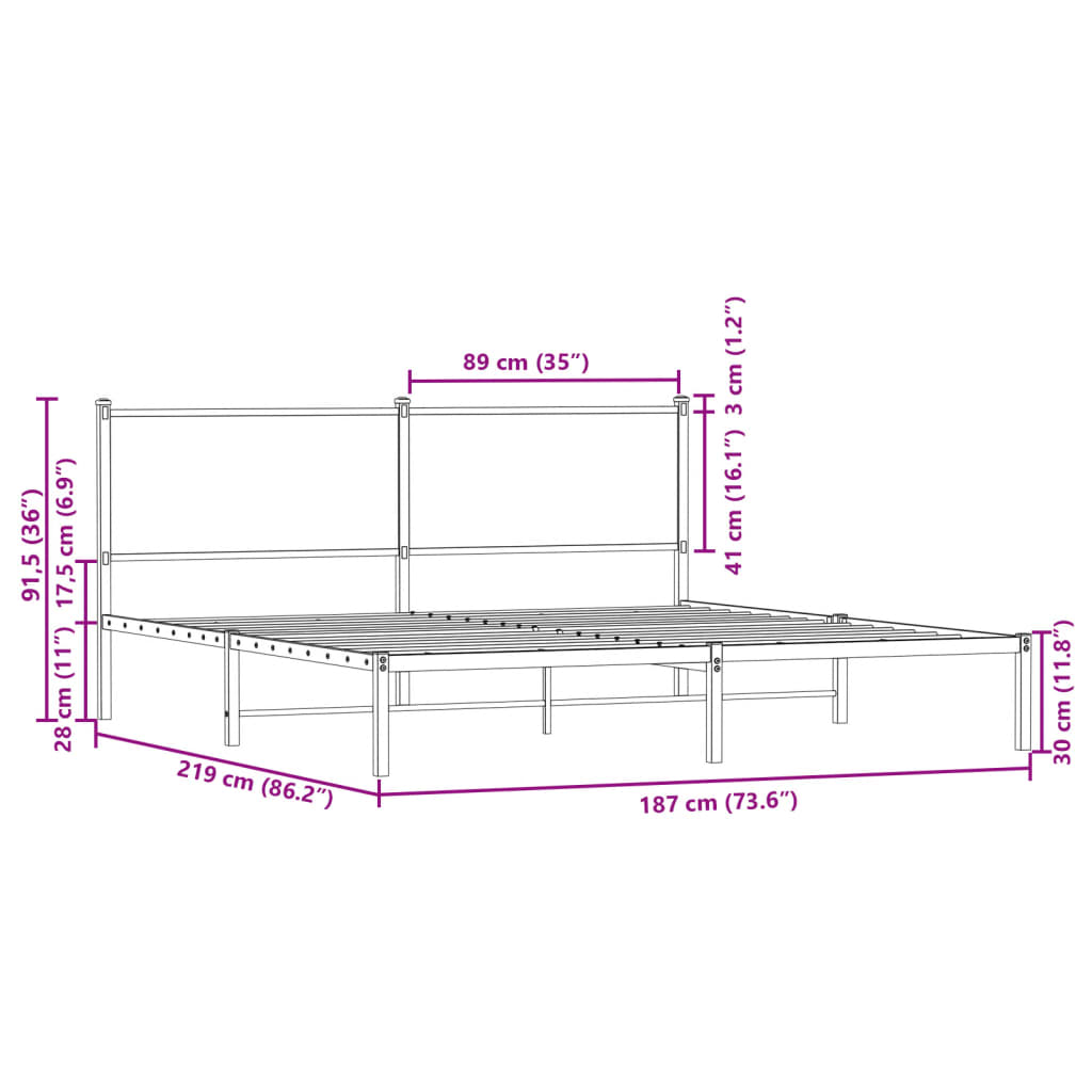 Estrutura de cama com cabeceira 183x213cm metal carvalho fumado