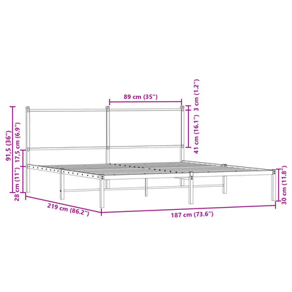 Estrutura de cama com cabeceira 183x213cm metal carvalho fumado