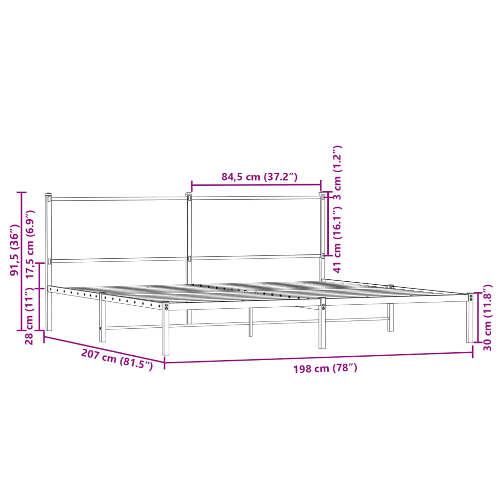 Estrutura de cama com cabeceira 193x203cm metal carvalho fumado