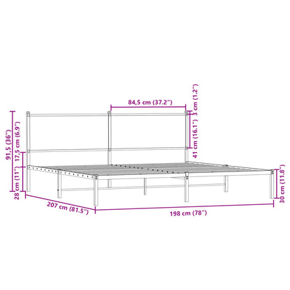 Estrutura de cama com cabeceira 193x203cm metal carvalho fumado