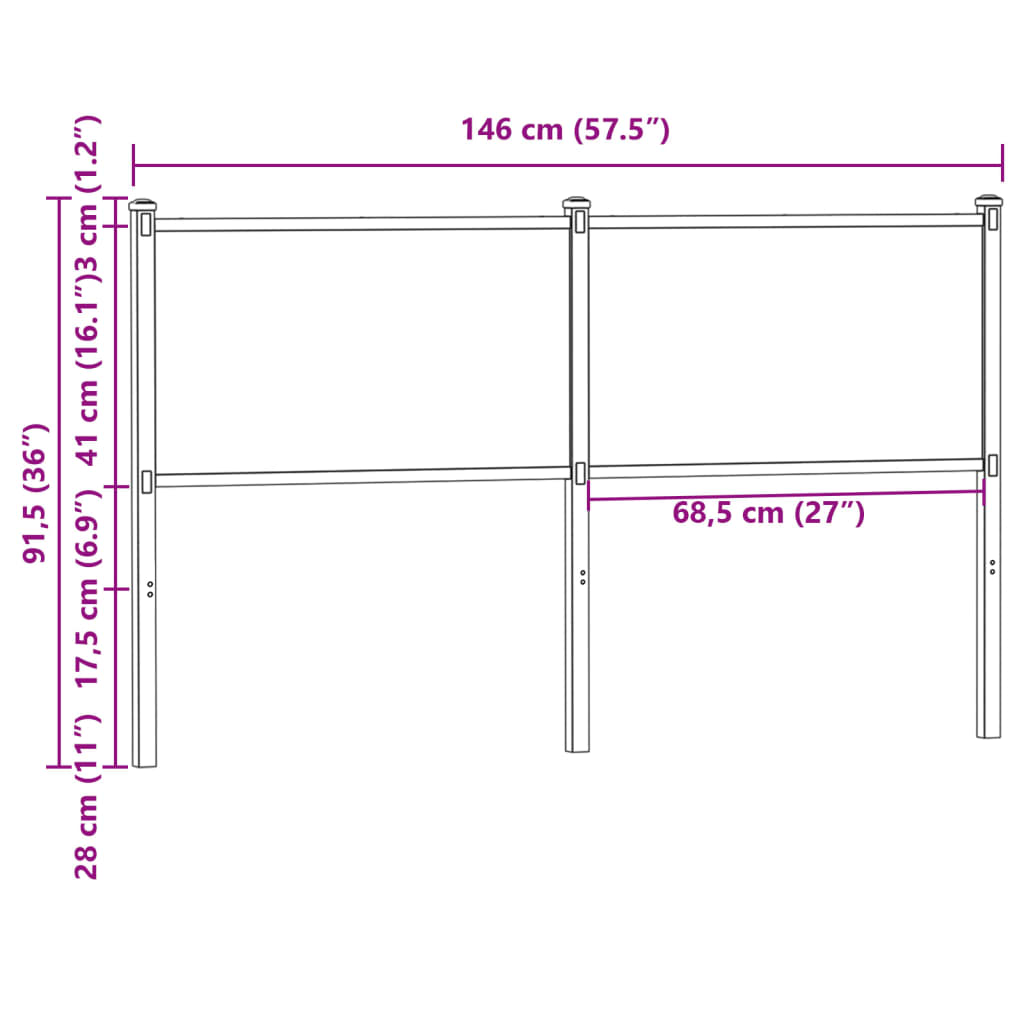 Cabeceira de cama 140 cm derivados madeira/aço carvalho fumado