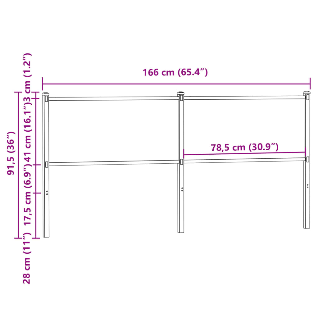 Cabeceira de cama 160 cm derivados madeira/aço carvalho fumado