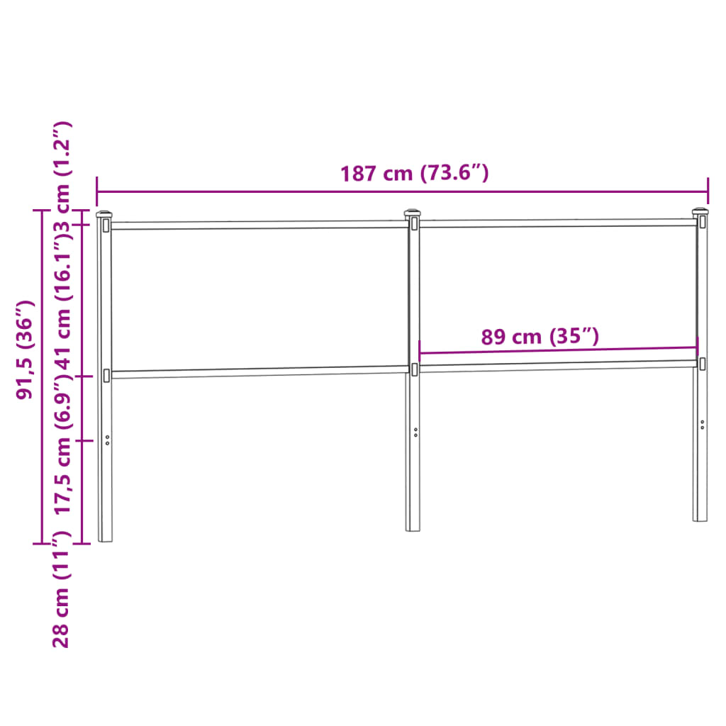 Cabeceira de cama 180 cm derivados madeira/aço carvalho fumado