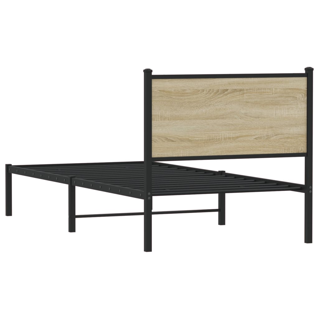 Estrutura de cama com cabeceira 75x190 cm metal carvalho sonoma