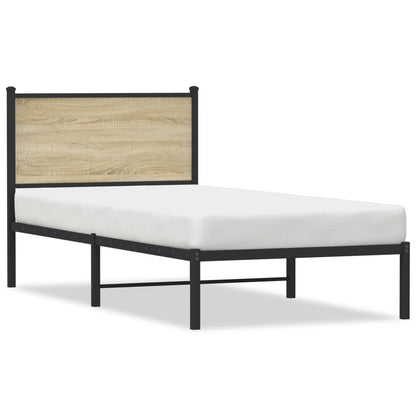 Estrutura de cama com cabeceira 75x190 cm metal carvalho sonoma