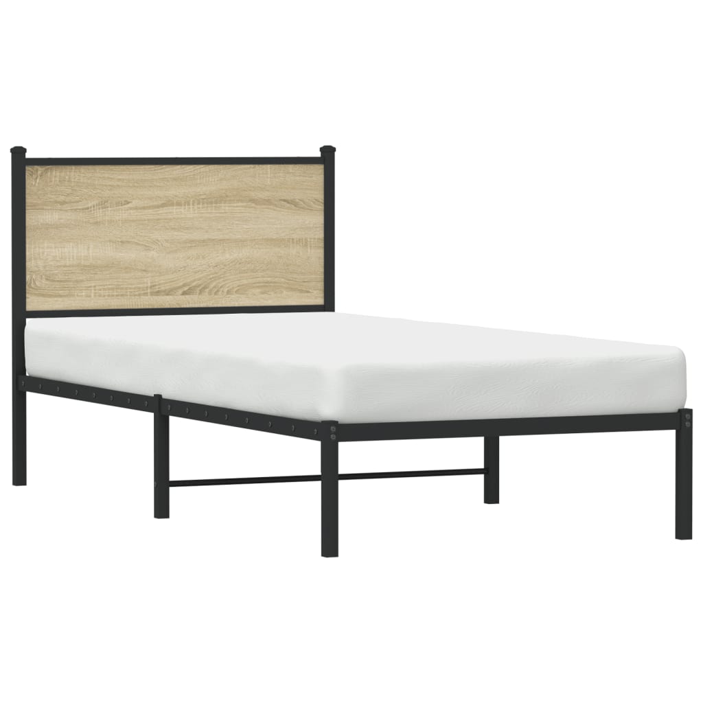 Estrutura de cama com cabeceira 80x200 cm metal carvalho sonoma