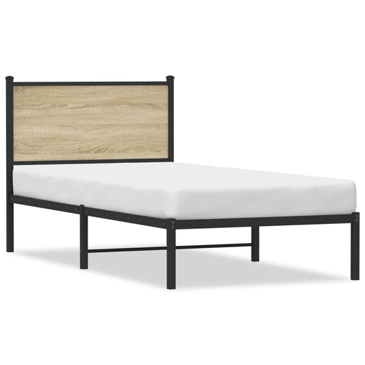 Estrutura de cama com cabeceira 90x190 cm metal carvalho sonoma