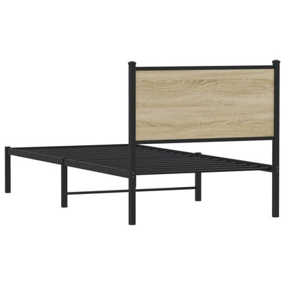 Estrutura de cama com cabeceira 90x200 cm metal carvalho sonoma