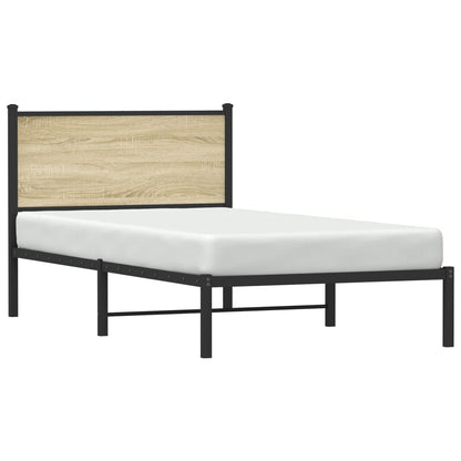 Estrutura de cama com cabeceira 100x200cm metal carvalho sonoma