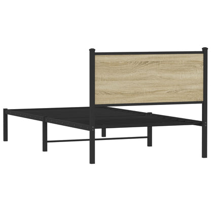 Estrutura de cama com cabeceira 100x200cm metal carvalho sonoma