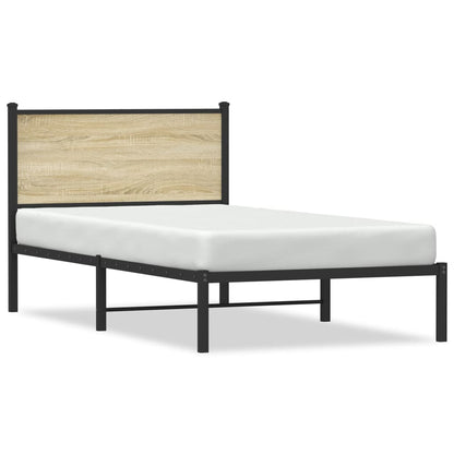 Estrutura de cama com cabeceira 100x200cm metal carvalho sonoma