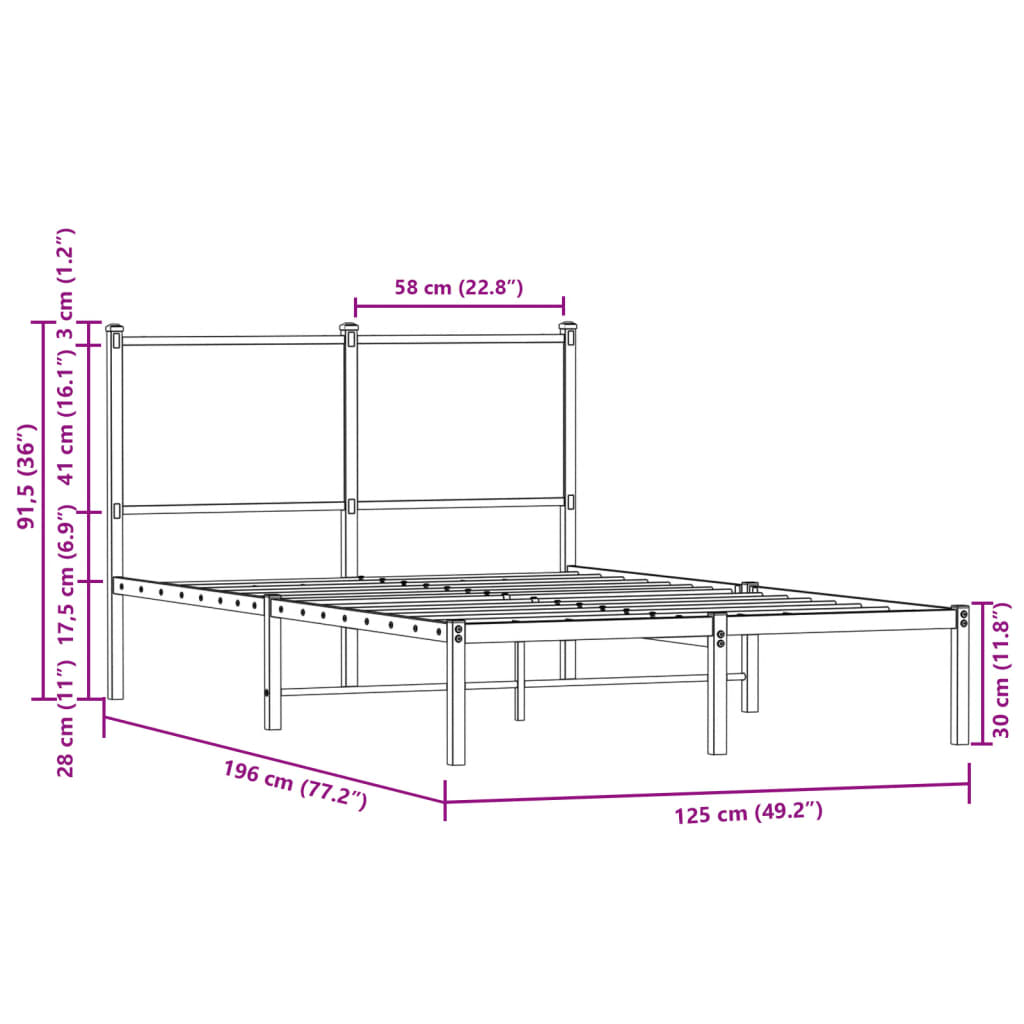 Estrutura de cama com cabeceira 120x190cm metal carvalho sonoma