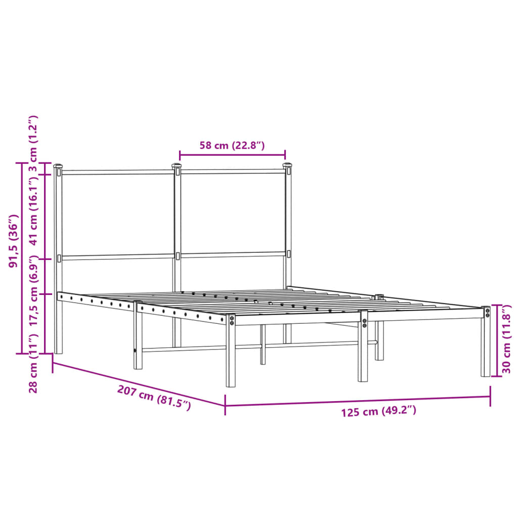 Estrutura de cama com cabeceira 120x200cm metal carvalho sonoma