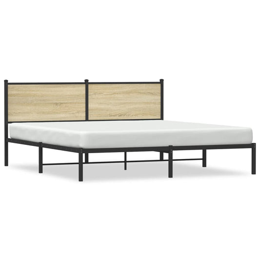 Estrutura de cama com cabeceira 160x200cm metal carvalho sonoma