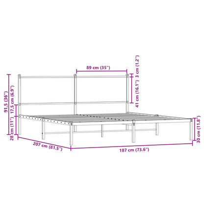 Estrutura de cama com cabeceira 180x200cm metal carvalho sonoma