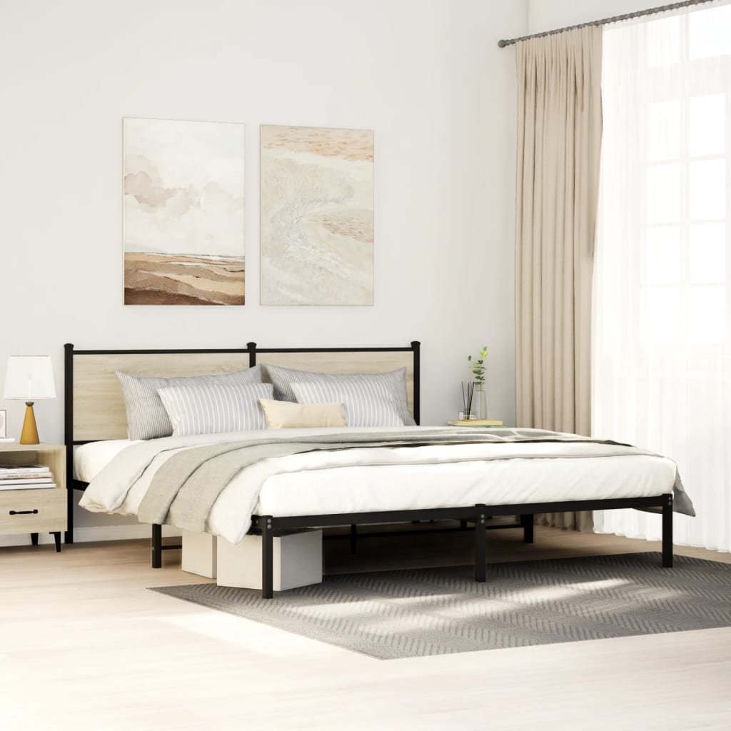 Estrutura de cama com cabeceira 183x213cm metal carvalho sonoma